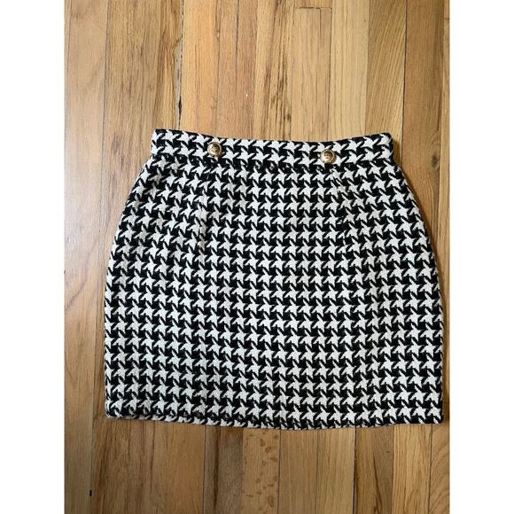 Walter Baker Houndstooth Mini Skirt Women's S 28 Preppy Academia Gold Hardware - Picture 4 of 10